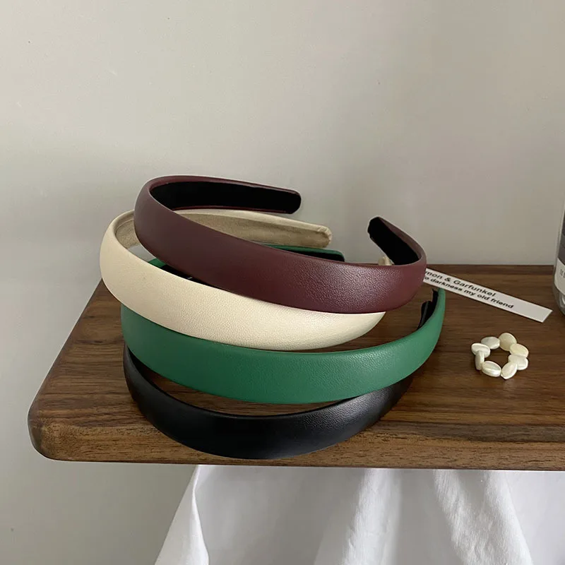 Ruoshui Vintage Pu skórzana opaska do włosów solidna ramka koreański styl opaska na głowę obręcz na głowę dziewczyny antypoślizgowy turban modne akcesoria do włosów