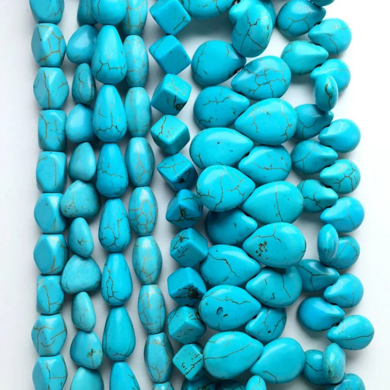 38CM / Strand 12/10*14/13*18 mm Cube Tubes Stone blue white Howlite Turquoises Loose Beads For Jewelry Making DIY Bracelet