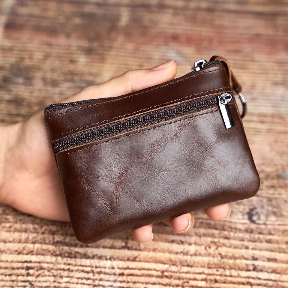 Echtes Leder Mini Geldbörse Kleine Geldbörse Männer Frauen Braun Vintage Casual Kreditkarte Kleine Tasche Reißverschluss Tasche Schlüsseltasche NUPUGOO – Detail 3