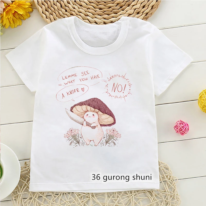 Kawaii Friendly Mushroom T Shirts Cartoon Print T-Shirt Kids Clothes Children Clothing Harajuku Cute Short Sleeve T-Shirts