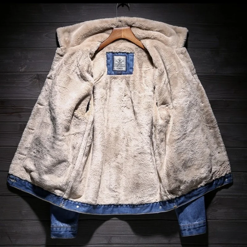 Warm Winter Mens Fur Lining Denim Jacket Casual Cowboy Outwear Coat Slim Fit Jeans Jacket Streetwear Plus Size 5XL Male Jackets