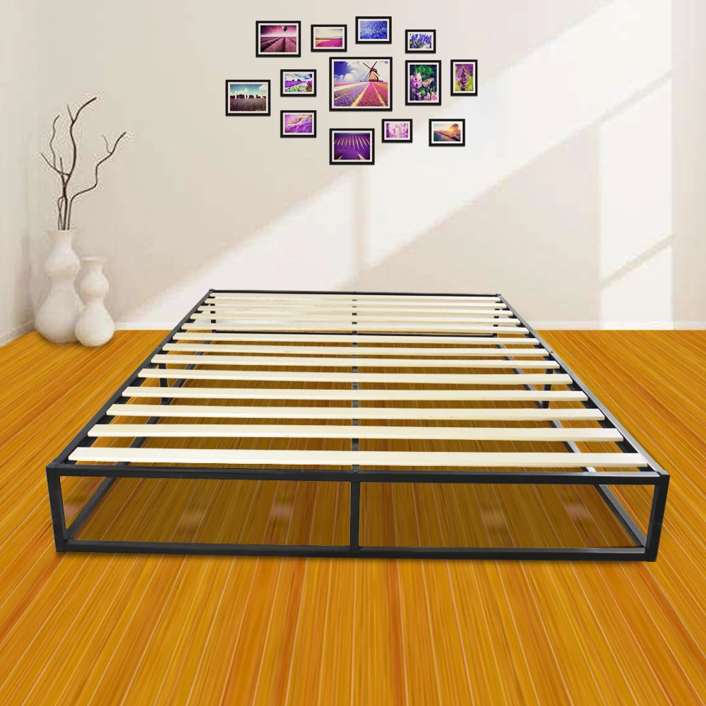 Simple Basic Iron Bed Full/Queen/King/Twin  Size Black Strong Construction Solid Wood Support Easy to Assemble Stylish Modern