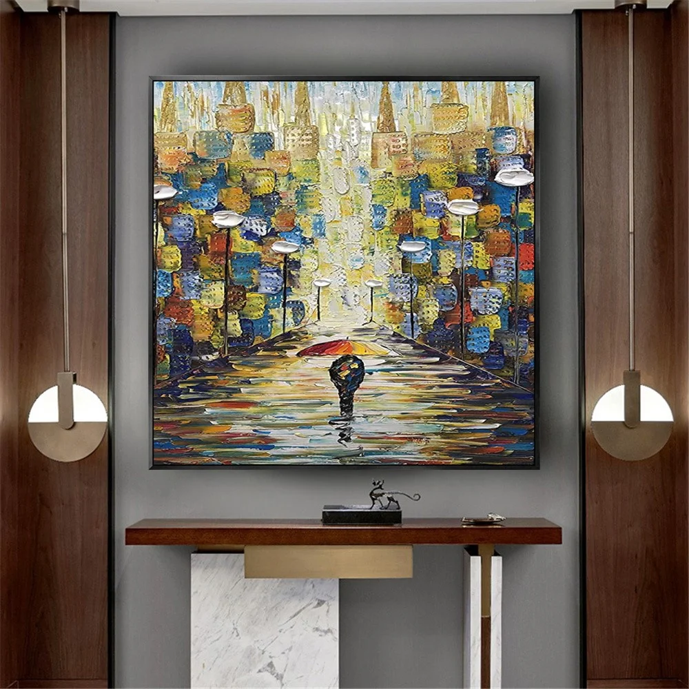 

Hand-Painted Fantasy Canvas Colorful City Paintings On The Wall Decorative Pictures For Home Living Room Decor Textured Mural