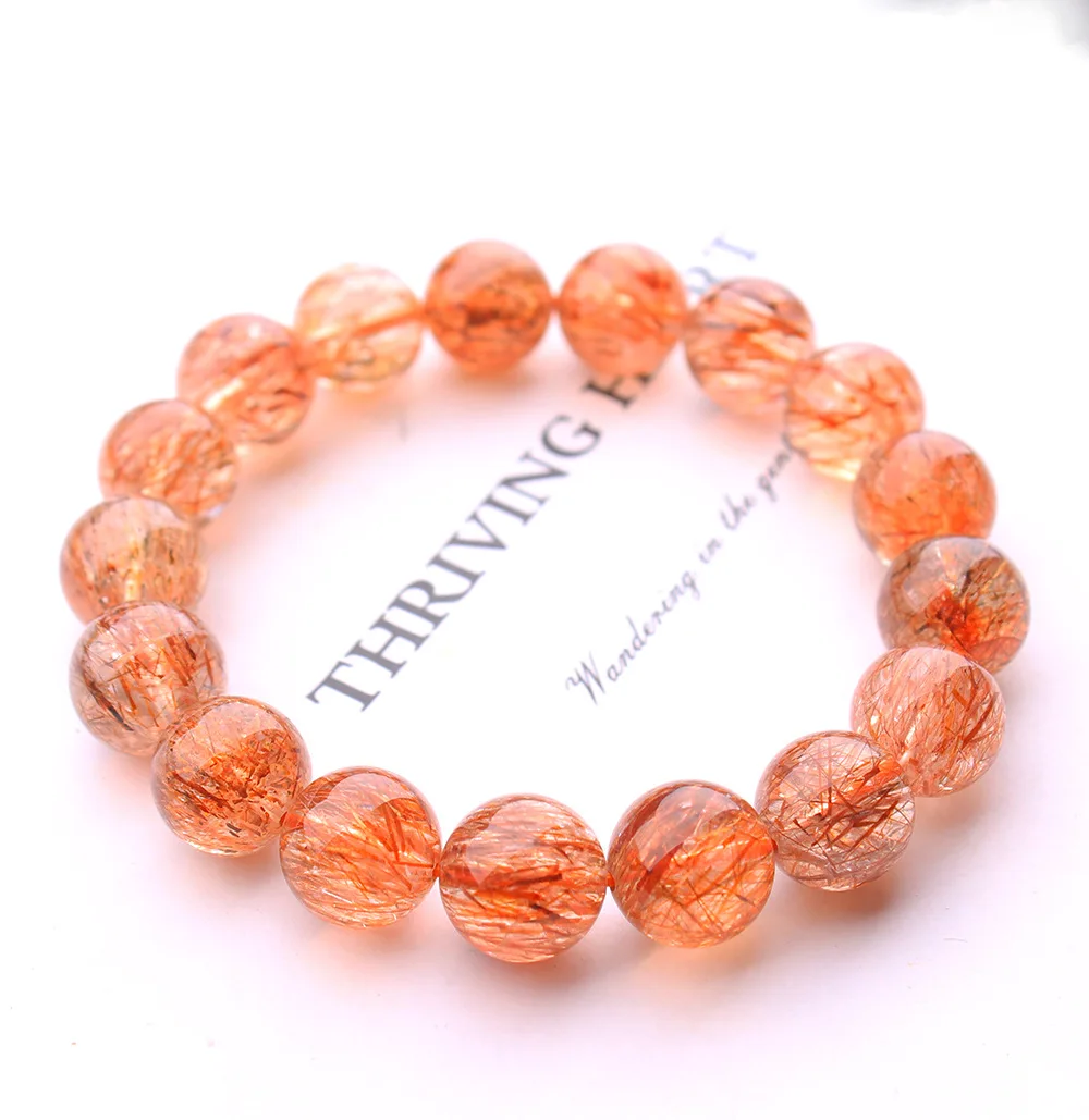 Natural Red Copper Rutilated Super Seven 7 Bracelet Woman Man Clear Round Beads Stretch 8mm 9mm 10mm12mm 14mm AAAAAA