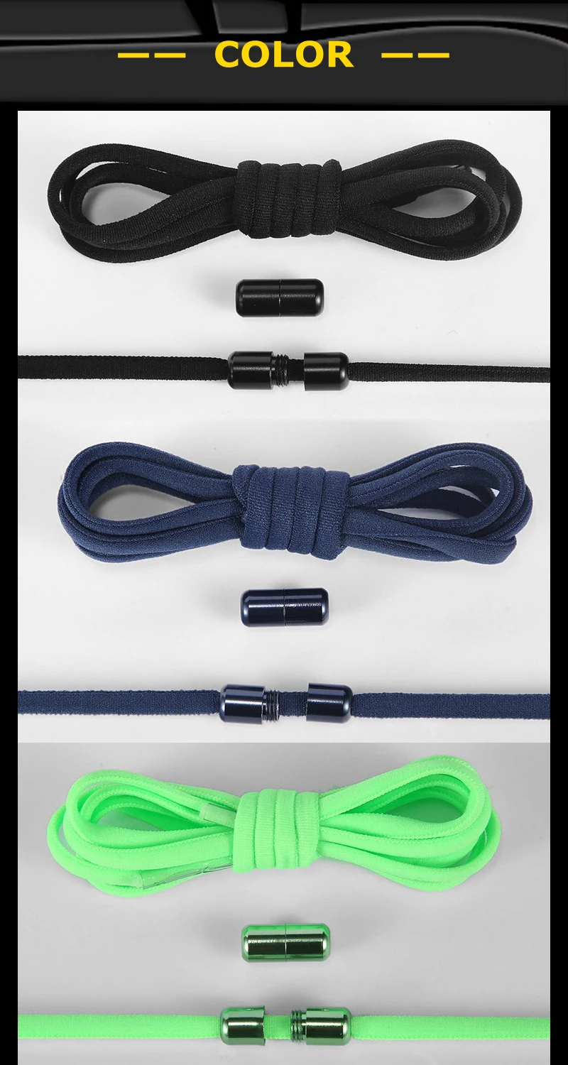 21-Farben-Schnürsenkel ohne Krawatte, runde Farbe, Metallverschluss, elastische Schnürsenkel, allgemein für Kinder und Erwachsene, Turnschuhe, Lazy Laces, Unisex – Detail 8