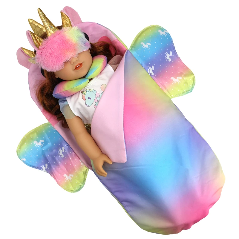 17 Inch Baby Doll Sleeping Bag Rainbow Color Reborn Baby Dolls Carry Out Bag Child's Gift Pillow Eye Mask Doll Accessory