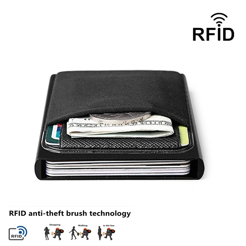 RFID Blocking Anti-theft Aluminum ID Card Holder Men Business Slim Metal Wallet Coin Purse Automatic Pop Up Bank Card Case