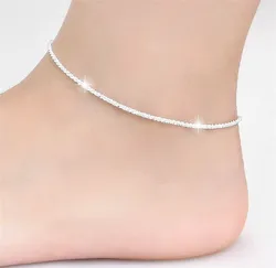Thin Silver Color Shiny Chains Anklet For Women Girls Friend Foot Jewelry Leg Bracelet Barefoot Birthday Wedding Gift