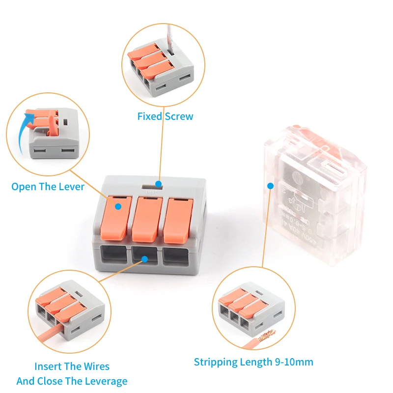 Snelle Bedrading Connector Universal Compact Wire Connector Plug-In Draad Terminal Blok Home Connector 6.0mm2
