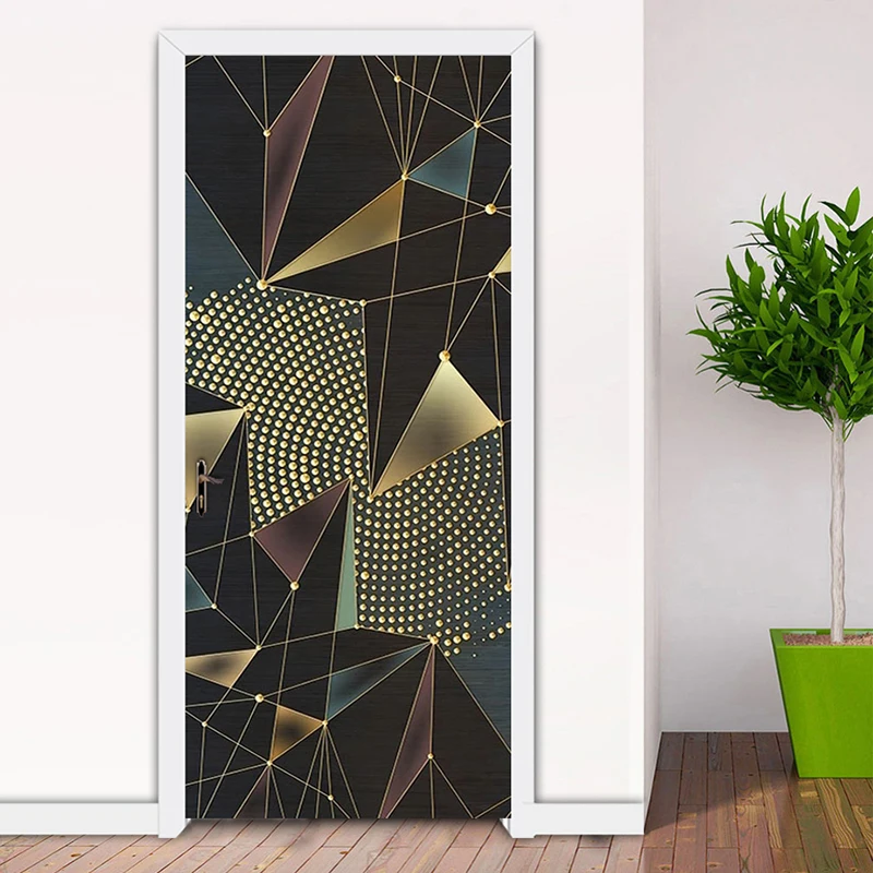 

Home Decor DIY Door Sticker Modern Luxury 3D Geometric Lines Wallpaper Living Room Art Door Poster Self Adhesive Mural Stickers