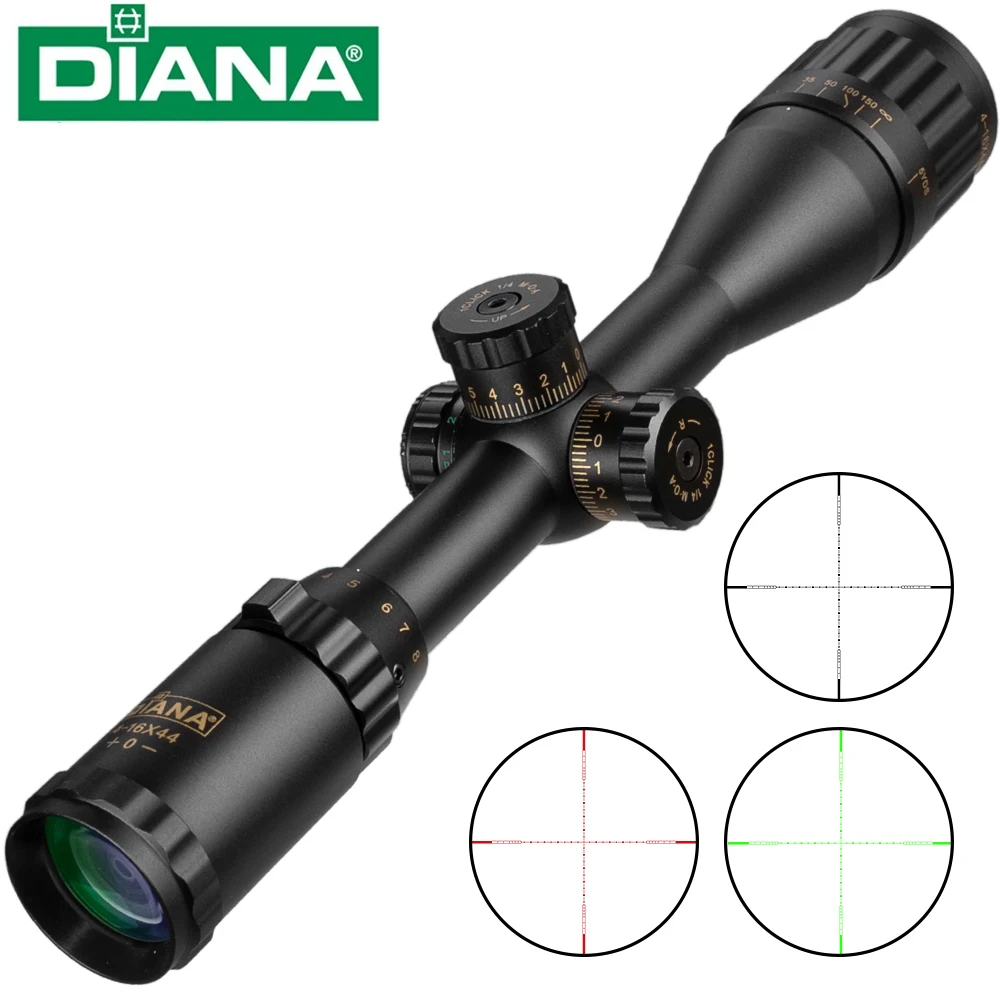 DIANA 4-16x44 Tactical Riflescope Optic Sight Green Red Illuminated Hunting Scopes Rifle Scope Sniper Airsoft Air Gun S