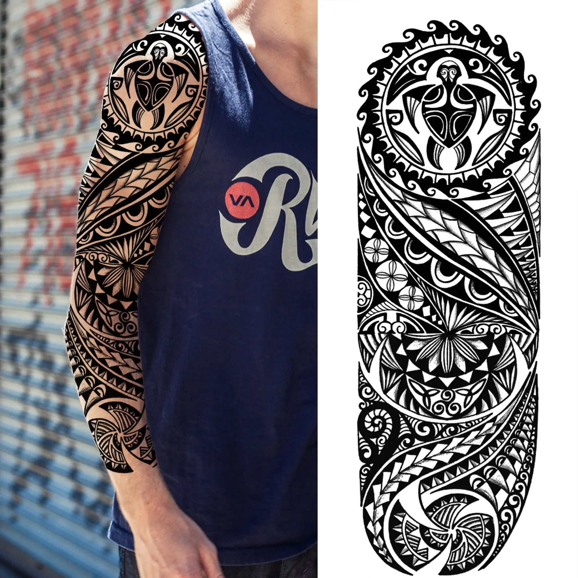 Maori Tribal Totem tatuaggi temporanei per uomo donna adulto nero India Animal Tattoo Sticker decorazione Full Arm Tatoos Sleeve