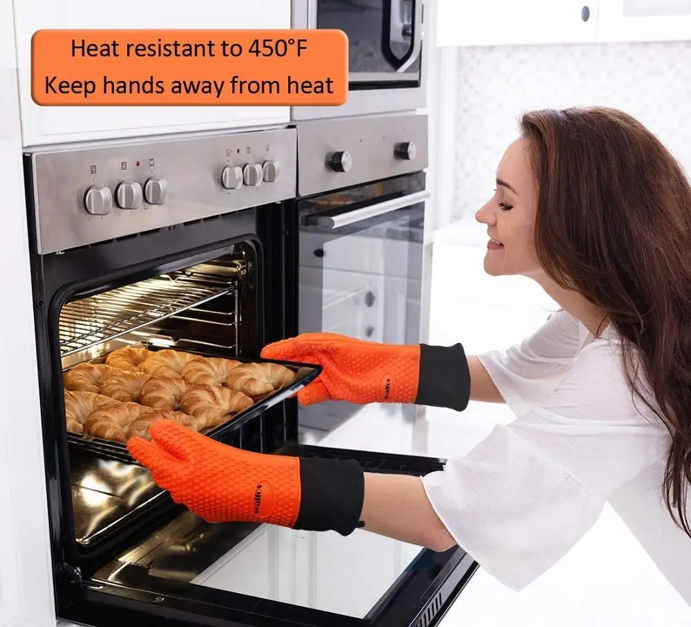 Walfos  1 Piece Long Silicone Kitchen Gloves-BBQ Grill Gloves Heat Resistant Cooking Gloves For Grilling  Oven Mitts Gloves