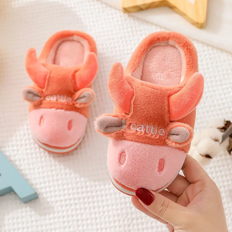 Leuke Hoorns Kinderen Katoen Slippers Herfst En Winter Cartoon Bont Slippers Baby Interieur Jongens En Meisjes Harige Slippers