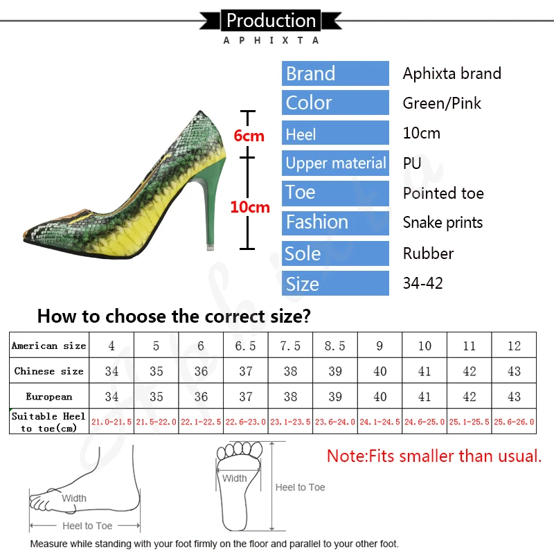 Aphixta Snake Prints Leather Pumps Women Shoes 10cm stiletto Heels Pointed Toe Office Party Dress Shoes Woman Big Size 42