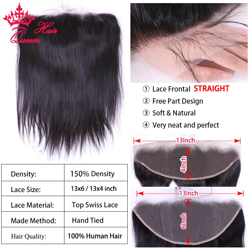 Queen Hair 13x6 13x4 Ear to Ear Lace Frontal Closure Natural Color Brazilian Straight Hair Frontal Virgin Human Hair Frontal