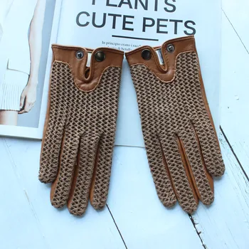 Guantes de piel de oveja de cuero para mujer, pantalla táctil antideslizante, punto sin forro, transpirable, conducción, motocicleta, nuevo estilo