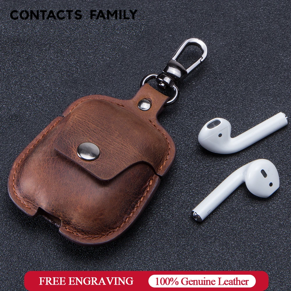 Genuine Leather Case For Funda Airpods 2 / 1 case Bluetooth Wireless Earphone Protective Cover Charging Box with Key Chain