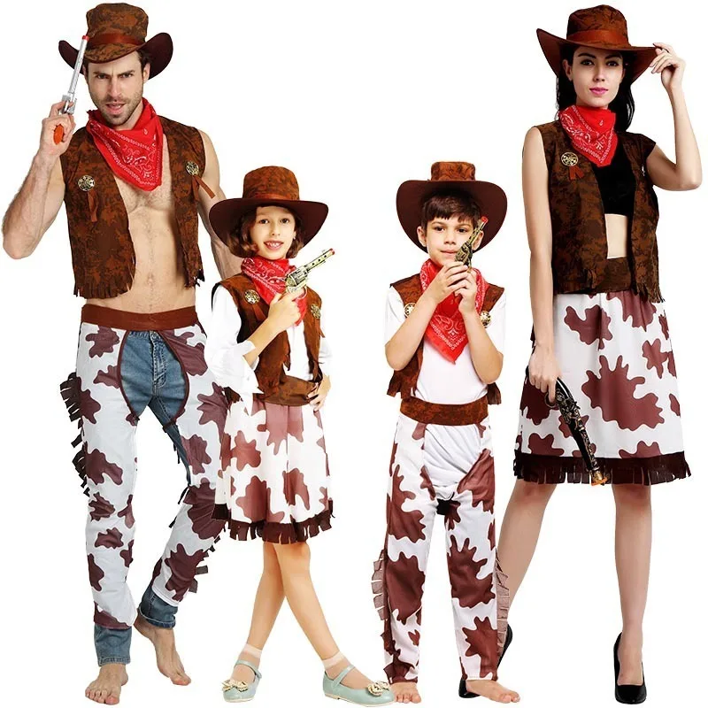 Halloween party cowboy terno para adulto menino e menina cowgirl cosplay ocidental vestir-se carnaval terno roupas do miúdo