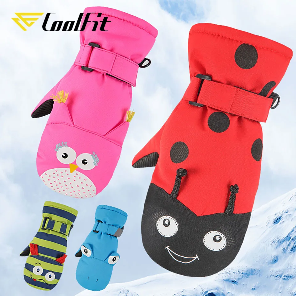 CoolFit-guantes de esquí para niños y niñas, manoplas cálidas e impermeables a prueba de viento para ciclismo, invierno, novedad