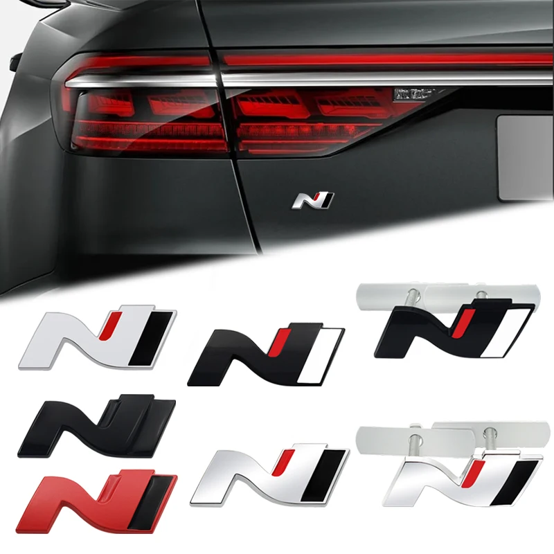 Emblema de rejilla N de Metal negro brillante, pegatina de insignia de cuerpo de maletero trasero para Hyundai n-line Veloster Kona Elantra i30 i20