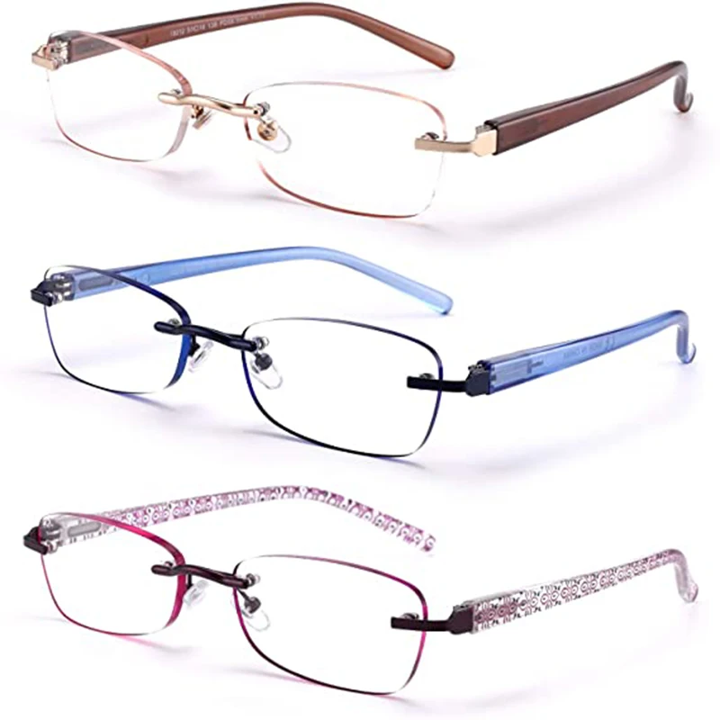 

Vintage Rimless Reading Glasses For Women Men Lightweight Spring Hinge Readers Classic Elegant Artistic Eyeglasses UV400