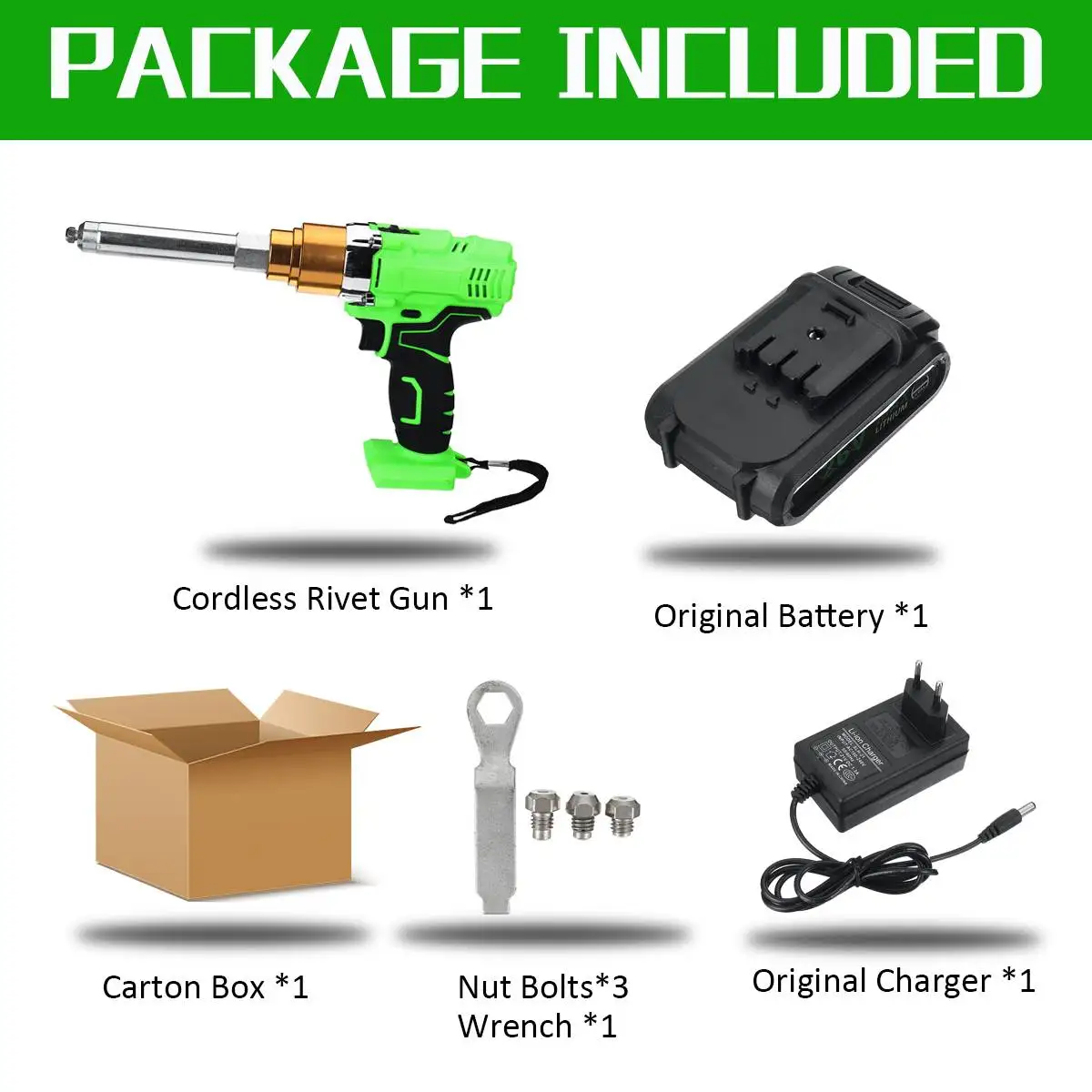 26V Cordless Electric Rivet Gun 2.1mm Portable Electric Blind Riveter Screwdriver Rvet Nut With LED Light Rechargeable Battery