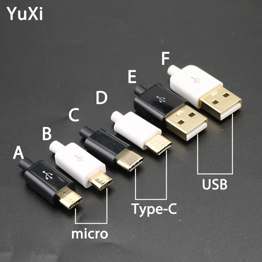 

10Sets 5Pin Micro TYPE-C USB 2.0 Connector Male Plug 4 Pin Assembly Adapter Socket DIY Solder For phone charging Data Connection