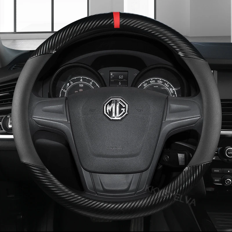 Carbon Fibre Leather Car Steering Wheel Cover 15 Inch/38cm for MG 3 5 6 7 ZS HS GS EHS EZS GT EV RX Currency Accessories