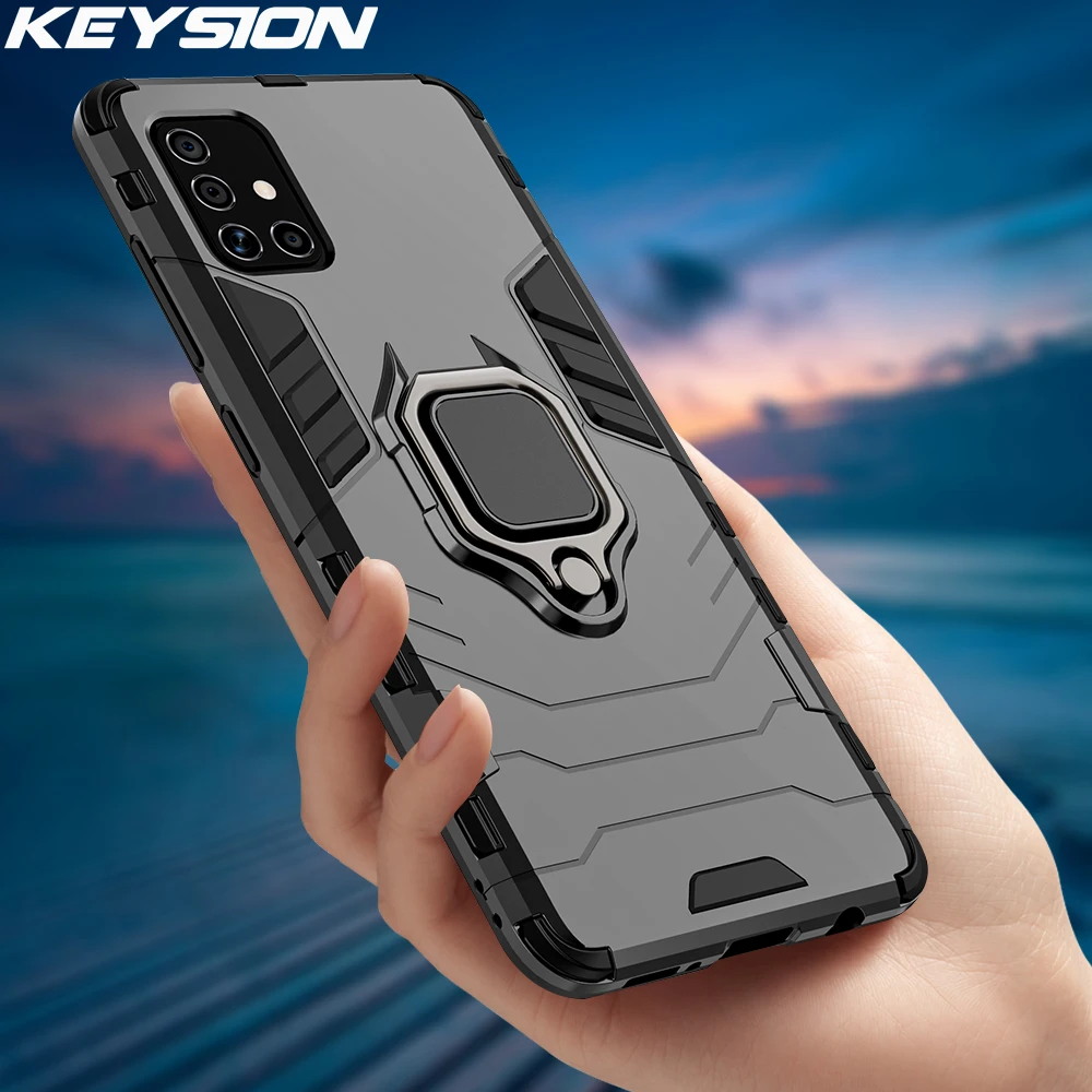 KEYSION Shockproof Armor Case for Samsung M31S M51 Ring Stand Bumper Silicone + PC Phone Back Cover for Galaxy M31 M21 M11 M01