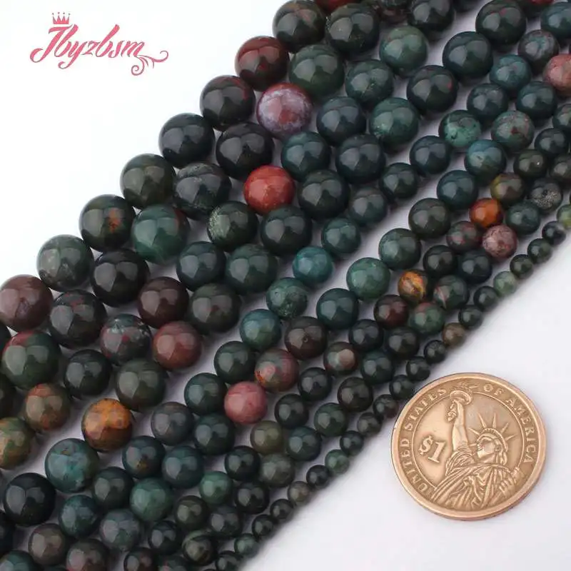 4/6/8/10/12mm Natural Bloodstone Heliotrope Round Smooth Stone Beads for DIY Accessories Necklace Bracelets Jewelry Making 15\