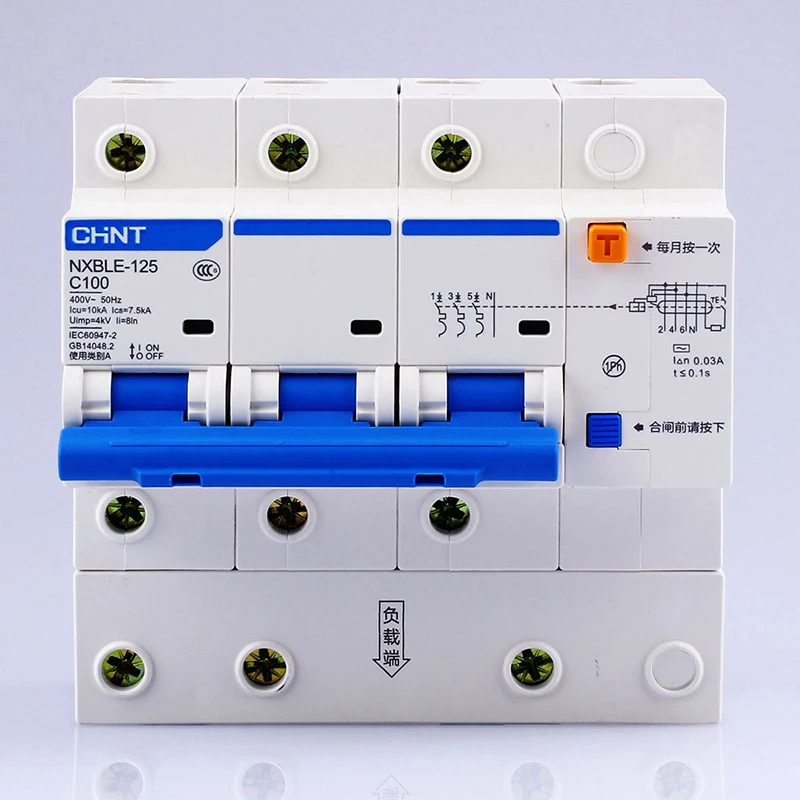 CHINT AC230/400V NXBLE-125 3P residual current device C 63 80 100 125A type C High power circuit breaker