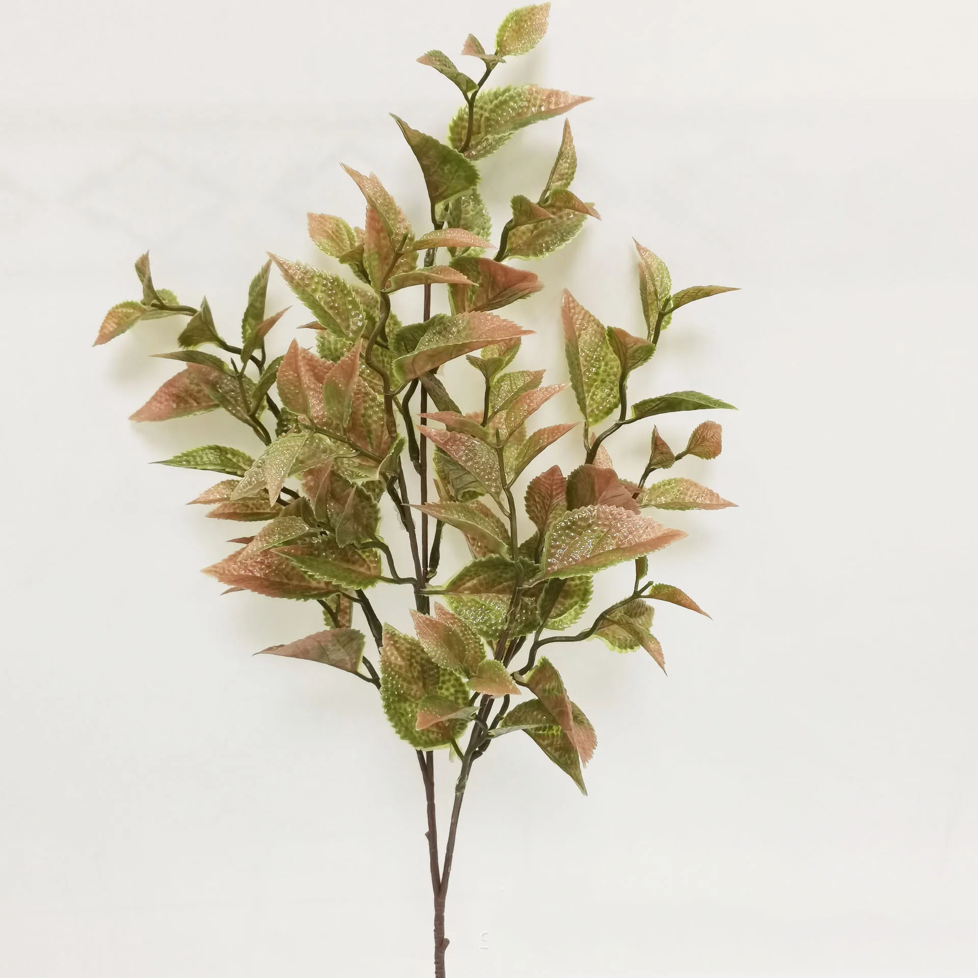 

8Pcs Simulation Plastic Green Plant Long Stem 5 Forks 18 Leaves Red Leaf Potted Plants Home Garden Greening Interior Decoration