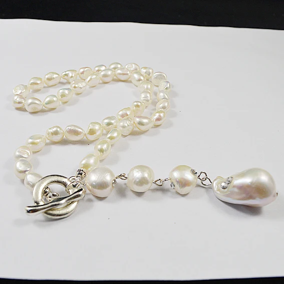 

New Arriver Unique White Baroque Pearl Large Irregular Statement Tissue Nucleated Flameball Pendant Choker Necklace