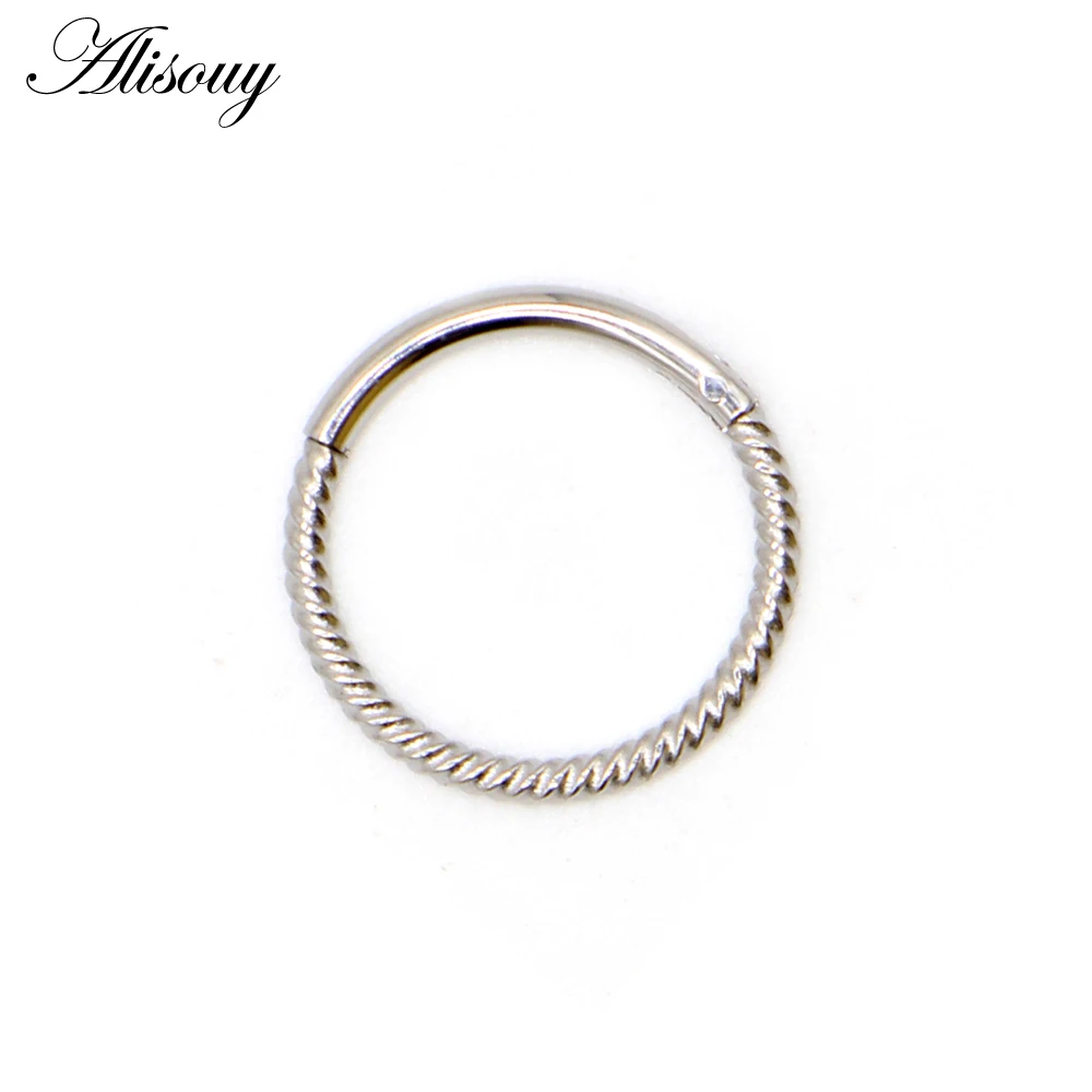 Alisouy 1PC Stainless Steel 6mm-10mm Twist Hinged Clicker Nose Hoop Rings Nose Studs Cartilage Tragus Daith Septum Body Piercing