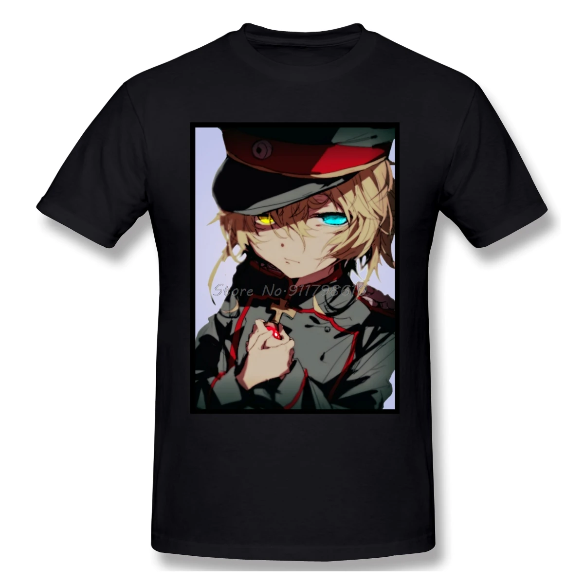 تيشيرت تانيا فون ديغوريتشاف يوجو سينكي أنيمي تي شيرت المتضخم برقبة دائرية من القطن مخصص قمصان قصيرة الأكمام