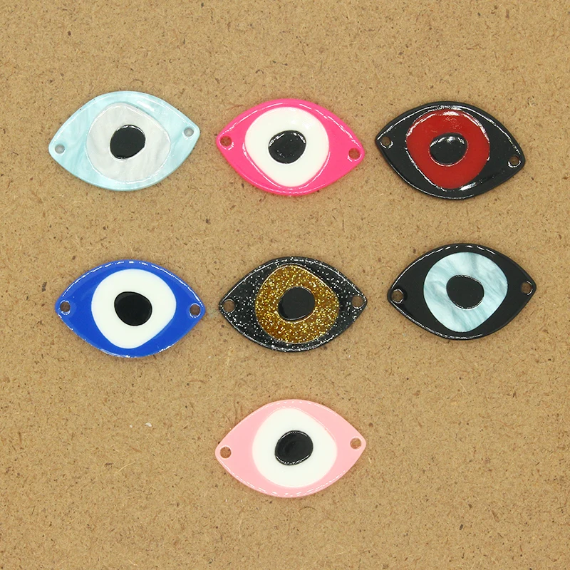 6pcs Two Hole Evil Eye Bracelet Connector Findings Handmade Demon Eyes Necklace Earring Pendants Connectors Jewelry Accessories