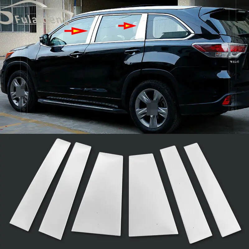 

For Toyota Highlander 2015-2019 Window Pillar Post Stainless Steel Trim Door Moulding Cover 6Pcs Car Accessories