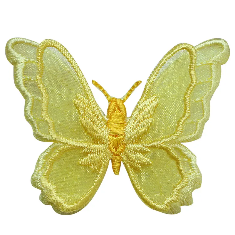 1PCS Double Layers Organdy Butterfly Patch Embroidered Cloth Stickers Bride Veil Accessories Iron On Patch for Clothing