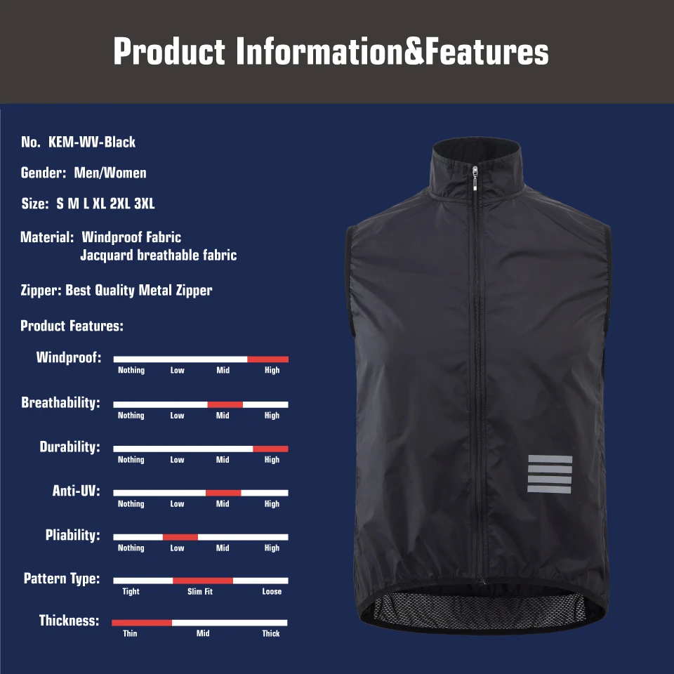 KEMALOCE Cycling Vest Wind Navy Blue Men 2023 Sleeveless Bicycle Gilet Black Lightweight Outdoor Windproof MTB Sports Wind Vest