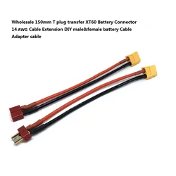 Wholesale 150mm T Plug Battery Connector 14 AWG Cable Extension DIY male&female battery Cable