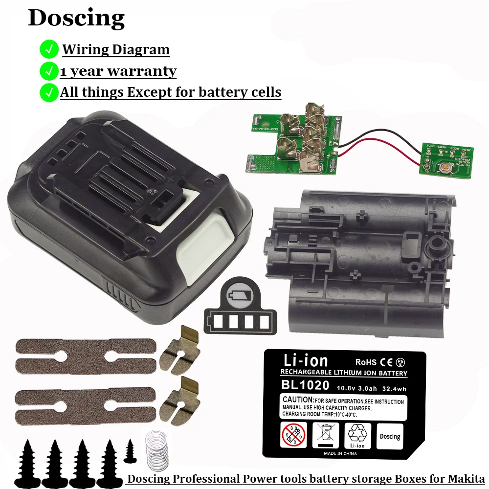 Battery Housing Case Set with LED Power Indicator for Makita 10.8V 12V BL1015 BL1020 DF031D TD110D Lithium Battery Accessories