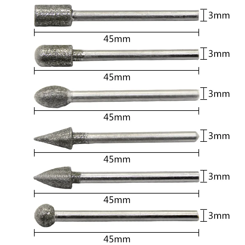 Imagem -02 - Shank Cabeças de Moagem Diamante Mini Broca Rebarbas Conjunto para Ferramenta Rotativa Moedor Mayitr Escultura em Vidro Molde Moagem Ferramentas 20 Peças mm