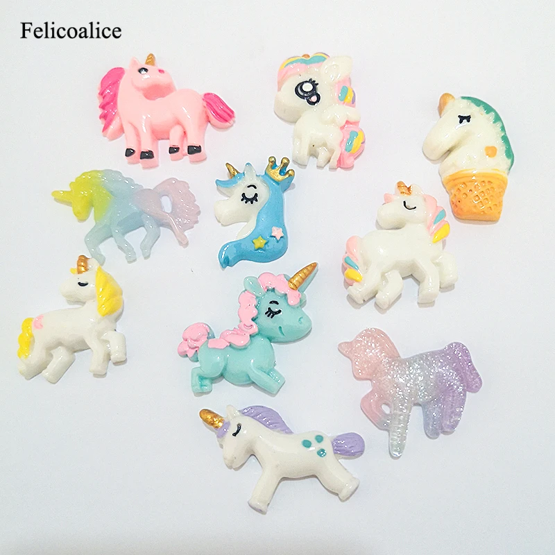 Lot de 8 breloques créatives licorne polymère Slime, jouet pour enfants, dos plat, pâte à modeler, accessoires de bricolage, Plasticine