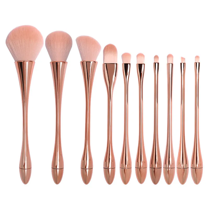 10PCS Set di pennelli per trucco in oro rosa a vita sottile Kit di pennelli completo cosmetici fondotinta in polvere correttore per occhi fard strumento per pennelli per trucco