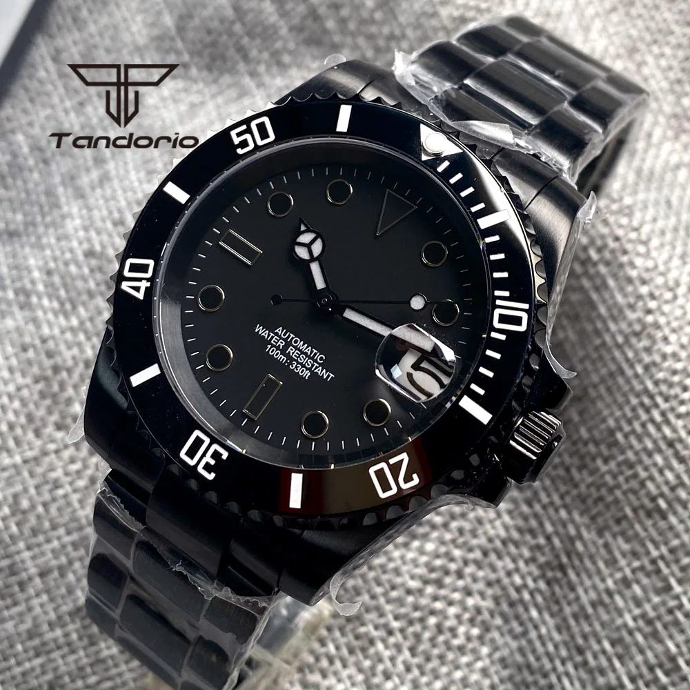 Full Black PVD 40mm Automatic Men\'s Watch Cyclops Sapphire Glass PT5000 NH35 MIYOTA MINGZHU Auto Date Rotating Bezel Screw Crown