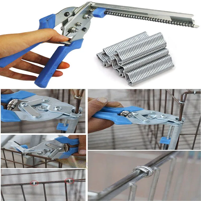 Animal Cage Hog Ring Pliers Tool 600pcs M Clips Staples Chicken Mesh Cage Wire Fencing Caged Clamp Poultry Cage InstallationTool