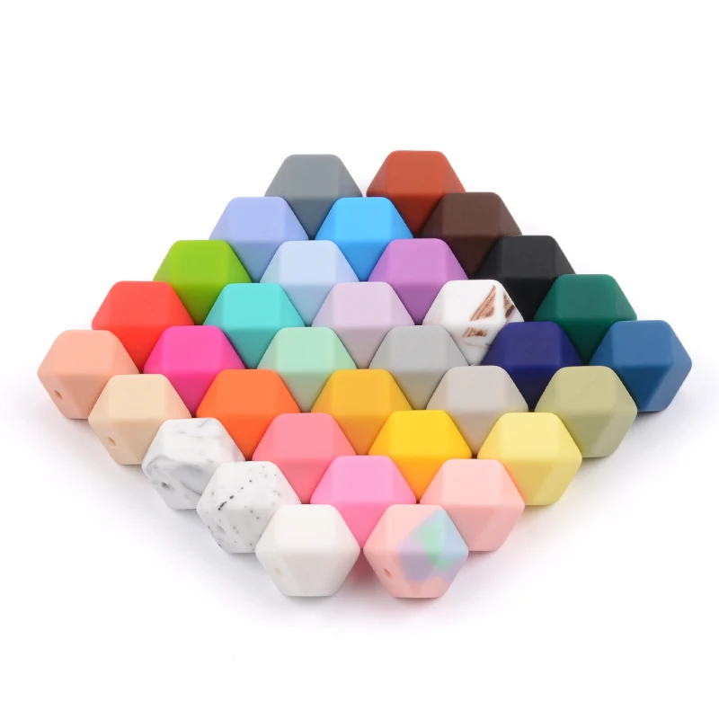 LOFCA Wholesale Large 50Pcs 17mm Hexagon Silicone Beads for Necklace Accessories Silicone For Jewelry bpa free