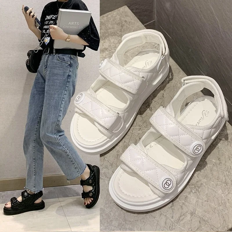 

Sandals for Women 2022 Korean Fashion Casual Platform Shoes Woman Hook & Loop Med (3cm-5cm) Casual Beach Sandals Ladies Shoes