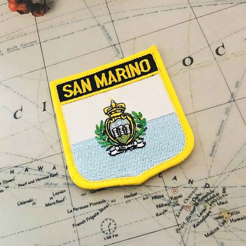 SAN MARINO  National Flag Embroidery Patches Badge Shield And Square Shape Pin One Set On The Cloth Armband  Backpack Decoration